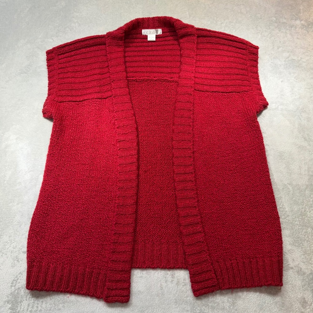 Vintage Red Sleeveless Open Front Knit Cardigan Vest Shawl Collar Large 90s Soft